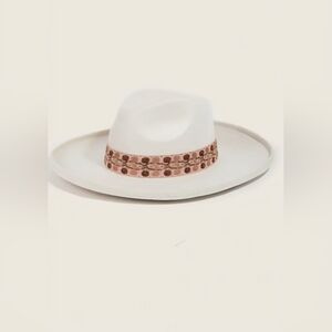White Wide-Brim Fedora with Pink Accent Band